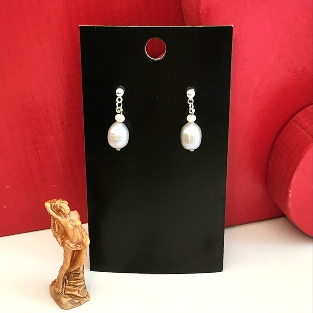 NWT Black Pearl and Freshwater Pearl 925 Silver Earrings